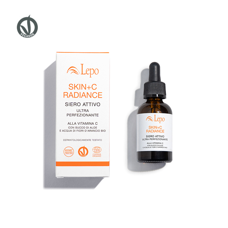 SKIN+C RADIANCE SIERO ATTIVO ULTRA PERFEZIONANTE <br> alla vitamina C con succo di aloe e acqua di fiori d’arancio bio